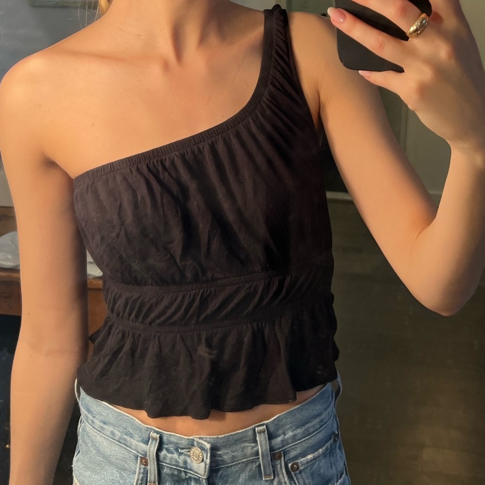 Urban Outfitters One Shoulder Black Crop Top
